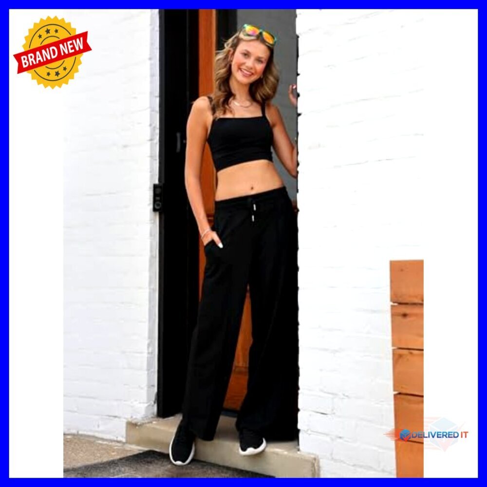 Women's Straight Leg Track Pants with Zipper Pockets, Athletic Running - Picture 6 of 7